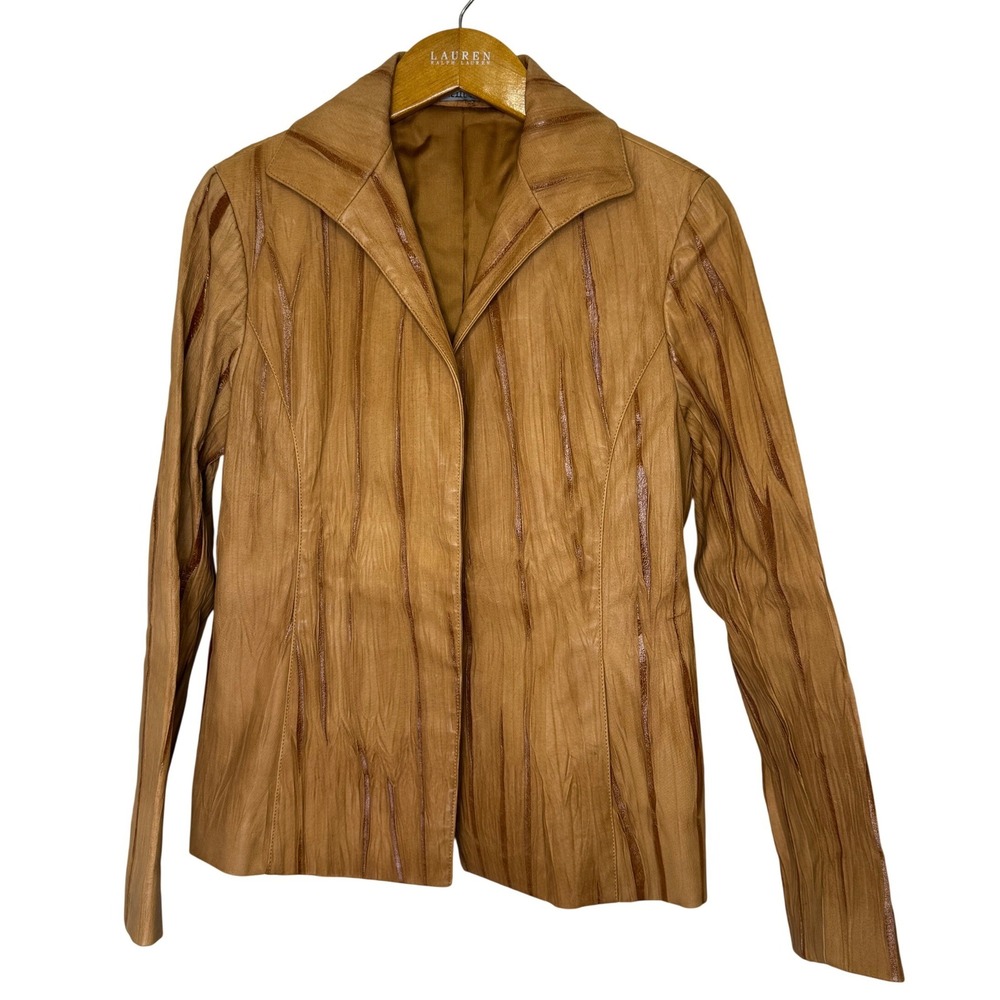 Lafayette 148 Open‎ Front Leather Blazer 6 Brown/Rust